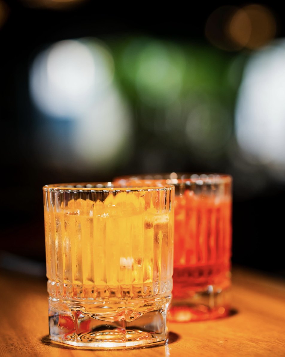 Two cut-glass cocktails at the Kultura bar
